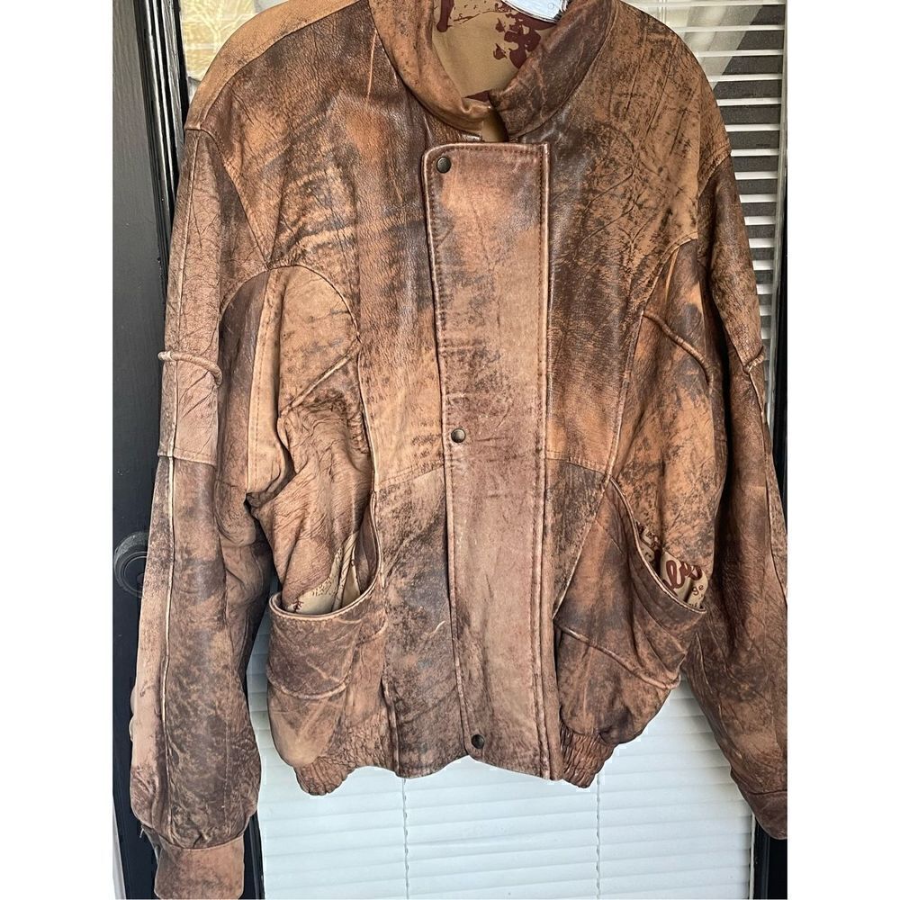 Rare Vintage Leather Jacket Old Hollywood Actors 1950’s German Titles Brown L - Picture 7 of 16